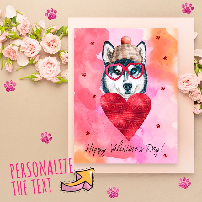 Pink Orange Husky Valentine's Day Gift Dog Holiday Postcard (Creator Uploaded)