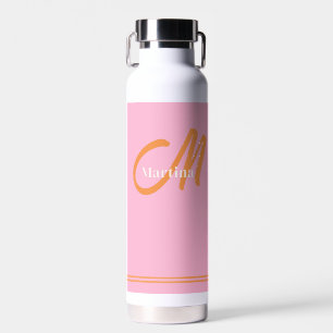 Pink Orange Initial Modern Monogram Water Bottle