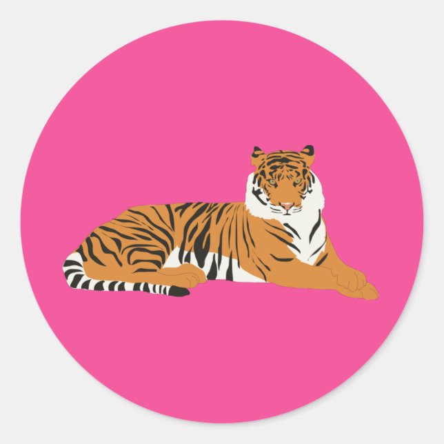 Pink Orange Jungle Safari Tiger Animal  Classic Round Sticker (Front)