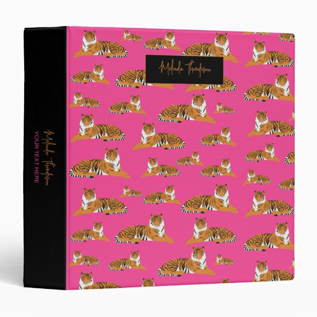 Pink Orange Jungle Safari Tiger Animal Cute  Binder (Front/Spine)