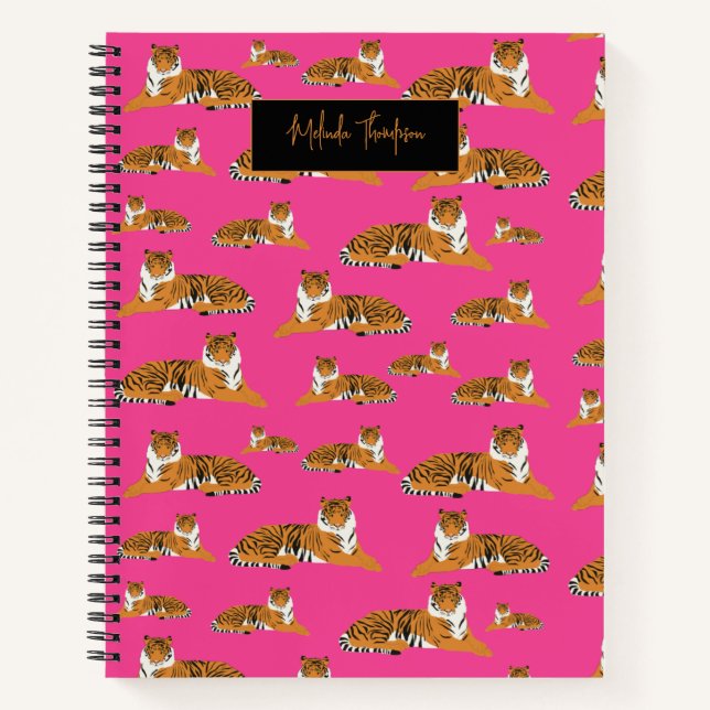Pink Orange Jungle Safari Tiger Animal Cute Notebook (Front)