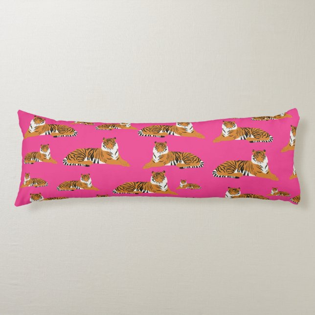 Pink Orange Jungle Tiger Animal Pattern   Body Pillow (Front)