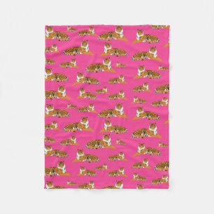 Pink Orange Jungle Tiger Animal Pattern  Fleece Blanket