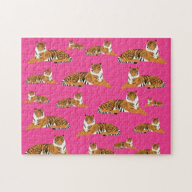 Pink Orange Jungle Tiger Animal Pattern   Jigsaw Puzzle (Horizontal)
