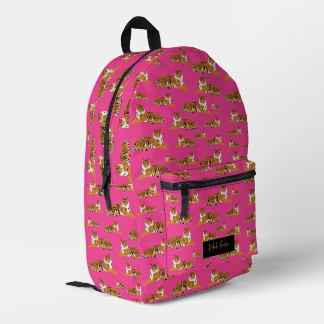 Pink Orange Jungle Tiger Animal Pattern   Printed Backpack (Back Corner Left)