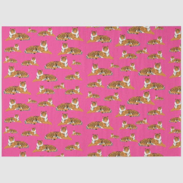 Pink Orange Jungle Tiger Animal Pattern Tissue Paper (Front)