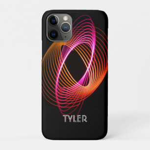 Pink & Orange Light Spiral, Name White Text iPhone 11 Pro Case