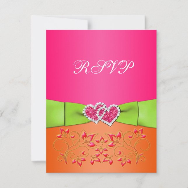 Pink Orange Lime Floral Coeurs joints Carte RSVP 2 (Devant)