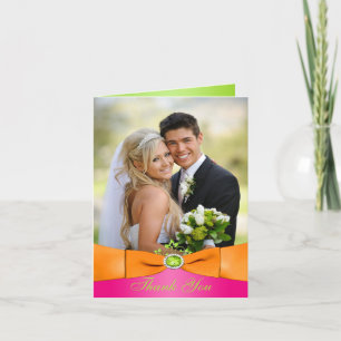 Pink Orange Lime Floral Photo Merci Note Carte
