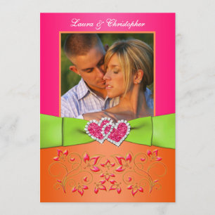 Pink Orange Lime Floral Rejoint Coeurs Invitation