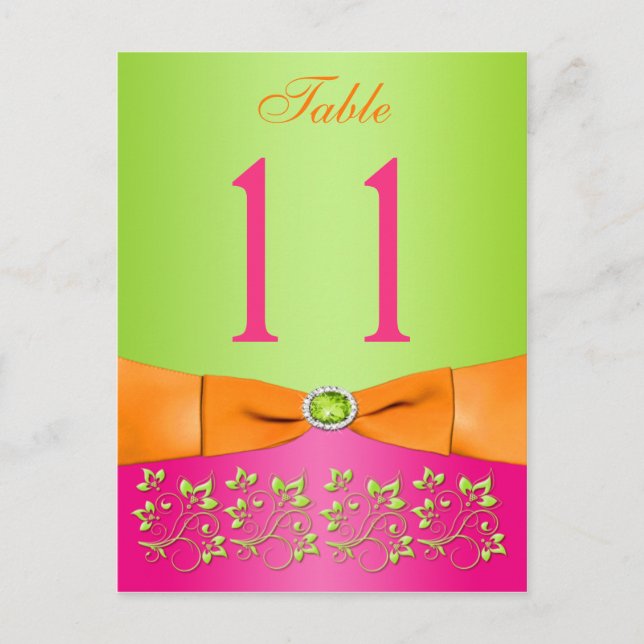Pink, Orange, Lime Floral Table Number Post Card (Front)