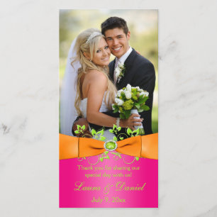 Pink Orange Lime Floral Wedding Photo Card 2