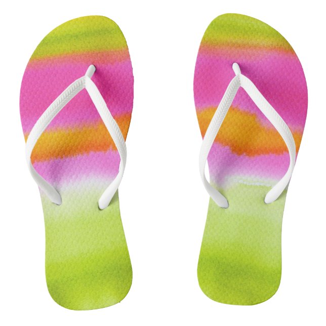 Pink Orange Lime Watercolor Modern Beachy Flip Flops (Footbed)