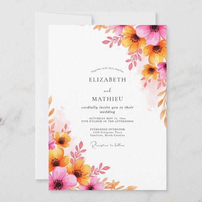 Pink Orange Luminous Summer Wedding Invitation (Front)