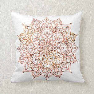 Pink & Orange Mandala on White Glam Beauty Throw Pillow