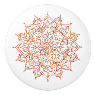 Pink & Orange Mandala on White Glam Ceramic Knob