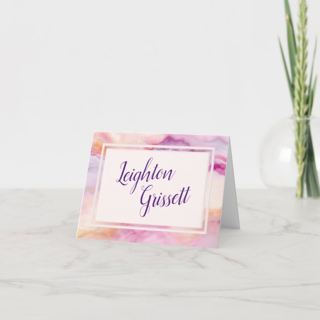 Pink Orange Marble Border Note Card (Front)