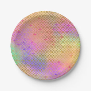 Pink & Orange Mermaid Pattern Birthday Party Paper Plate