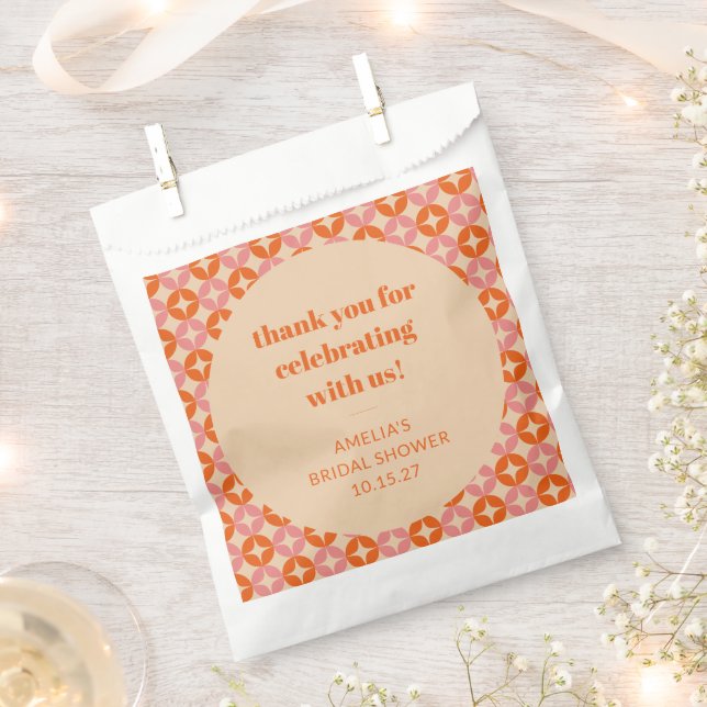 Pink Orange Mid Century Custom Bridal Shower Thank Favour Bag (Clipped)