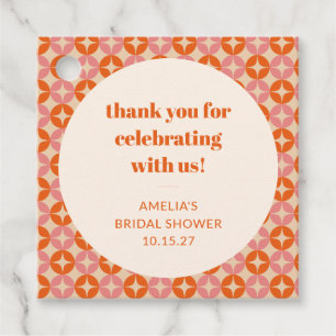 Pink Orange Mid Century Custom Bridal Shower Thank Favour Tags