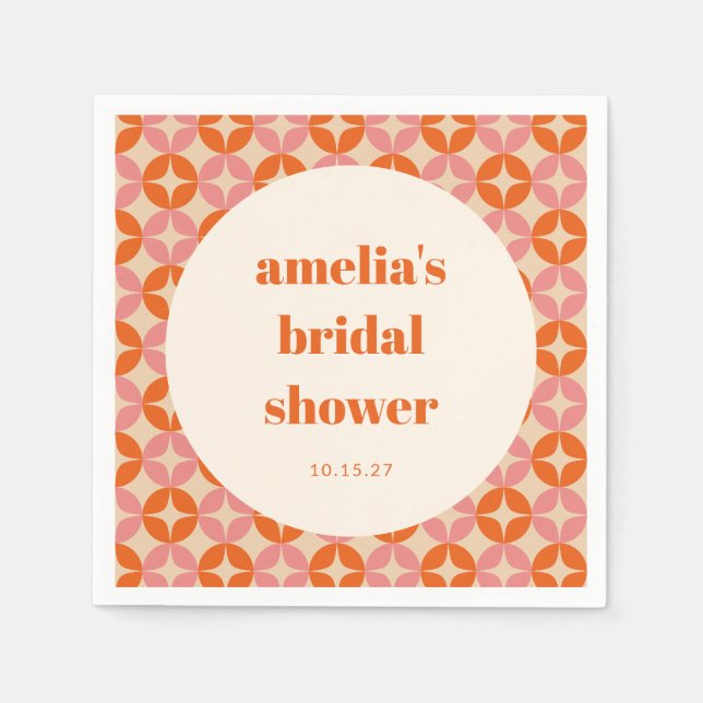 Pink Orange MidCentury Modern Custom Bridal Shower Napkin (Front)