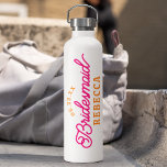 Pink Orange Minimalist Bridesmaid Water Bottle<br><div class="desc">These water bottles are perfect for your bridesmaids! Customize with your wedding date and wedding colours and name.</div>