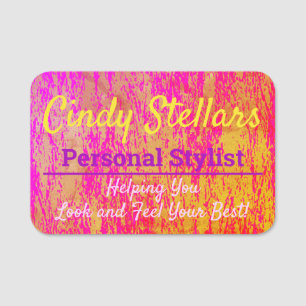 Pink & Orange Modern Print Name Tag