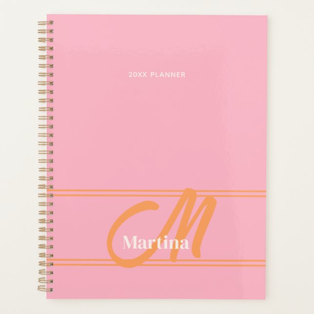 Pink Orange Moderne Monogramme hebdomadaire (Devant)