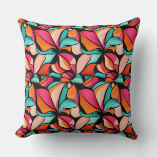 Pink, Orange & Pale Jade Floral Design Throw Pillow