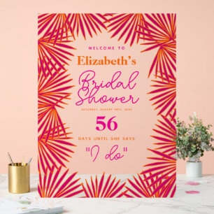 Pink Orange Palms Tropical Bridal Shower Welcome Acrylic Sign