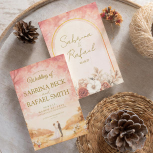 Pink Orange Pastel Watercolor Outdoor Wedding  Invitation