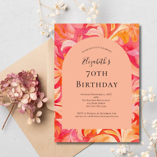 Pink Orange Peach Floral 70th Birthday For Her Invitation