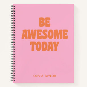 Pink Orange Personalized Name Inspirational Quote Notebook
