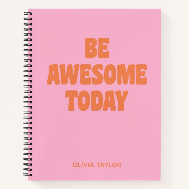 Pink Orange Personalized Name Inspirational Quote Notebook (Front)