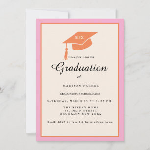 Pink Orange Photo Graduation Party Invitation