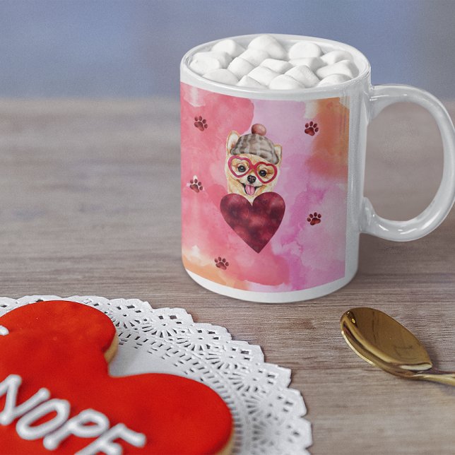 Pink Orange Pomeranian Valentine's Day Gift Dog Coffee Mug (Creator Uploaded)