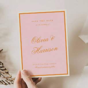 Pink Orange Preppy Stripes Save the Date Invitation