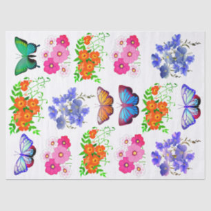 Pink Orange Purple Flower Butterfly Decoupage Tissue Paper