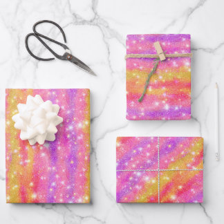 Pink Orange Purple Glitter Sparkle Pattern Wrapping Paper Sheet