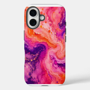 Pink Orange Purple Marble Paint Splash Pattern iPhone 16 Case
