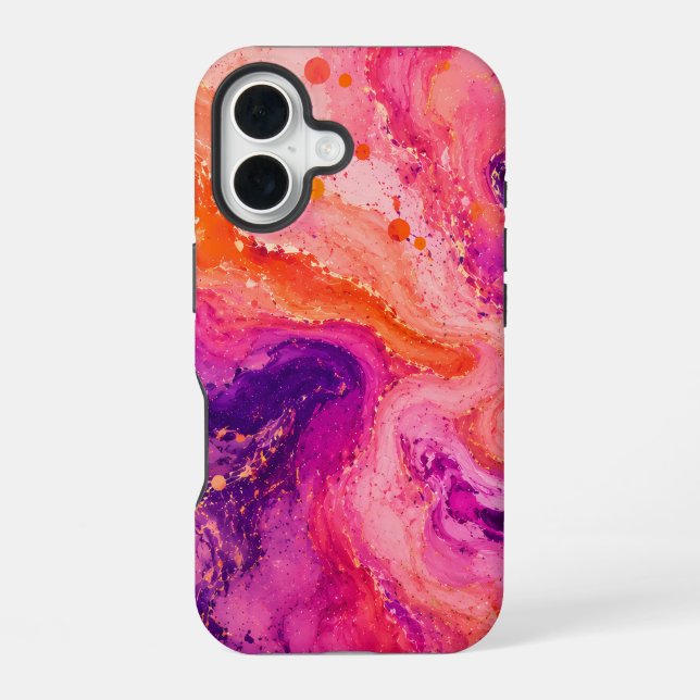 Pink Orange Purple Marble Pattern iPhone 16 Case (Back)