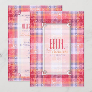 Pink Orange  Purple Plaid Pattern Bridal Shower Invitation