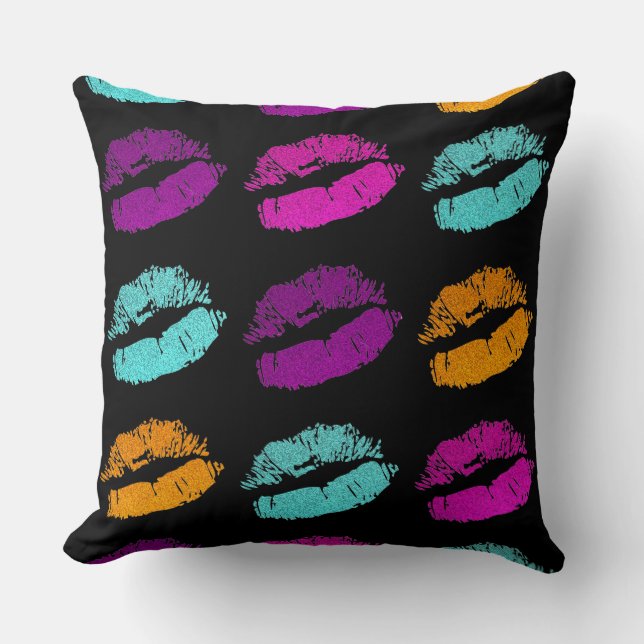 Pink orange purple teal glitter lips pillow (Front)