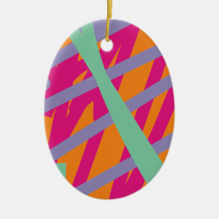 Pink Orange Purple Teal Line Abstract Bright Colou Ceramic Ornament