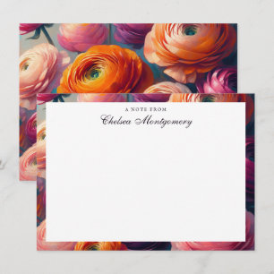 Pink Orange Ranunculus Oil Painting Personalized Card