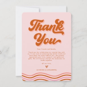 Pink Orange Retro70s Wedding Thank You Card