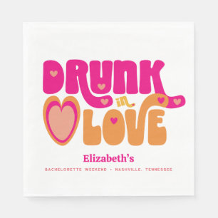 Pink Orange Retro Drunk in Love Bachelorette Party Napkin
