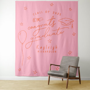 Pink Orange Retro Graduation Photo Backdrop Tapestry