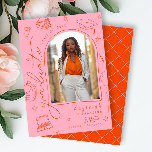 Pink Orange Retro Photo Graduation Announcement