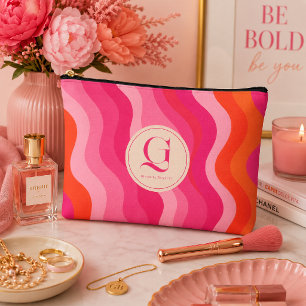 Pink Orange Retro Wave Personalized Monogram Accessory Pouch